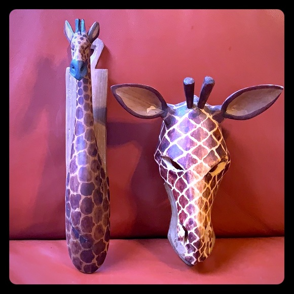 Other - 🦒Kenyan Hand Carved Wooden Giraffe Wall Decor